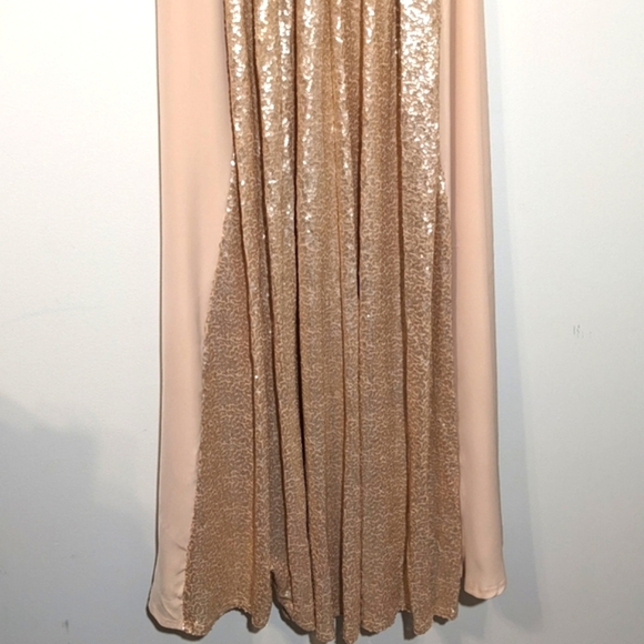 NWT Tadashi Shoji Champagne Halter Sequin Crepe Maxi Gown Dress Size 16 - Picture 11 of 16